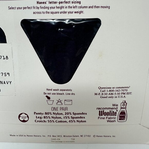 Hanes Silk Reflections Control Top Reinforced Toe Pantyhose Sz AB Classic Navy - Picture 4 of 10